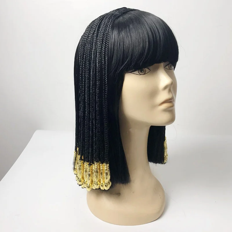 Egyptian Cleopatra Black Braids Styled Heat Resistant Synthetic Hair Halloween Party Carnival Cosplay Wigs + Wig Cap |