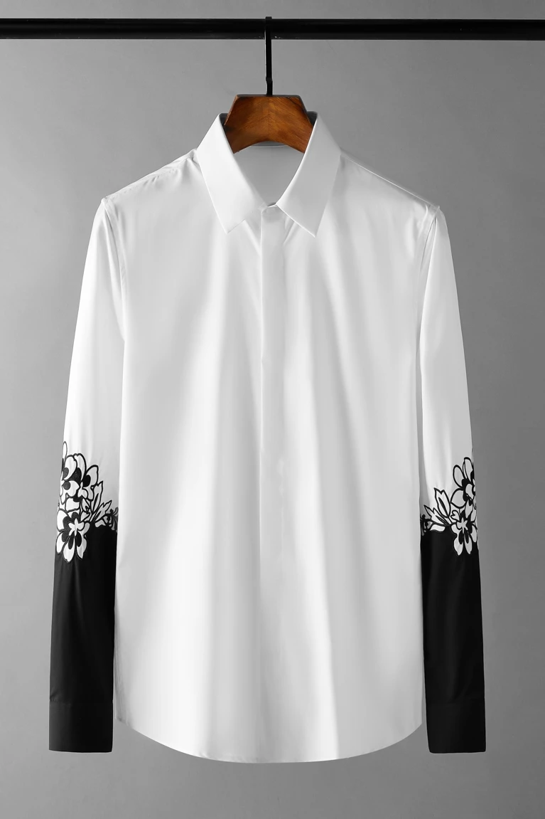 

High Quality Embroidery Men's Shirt Fashion Long Sleeve Slim Fit Casual Business Shirt Social Party Star Stage Men Clothing