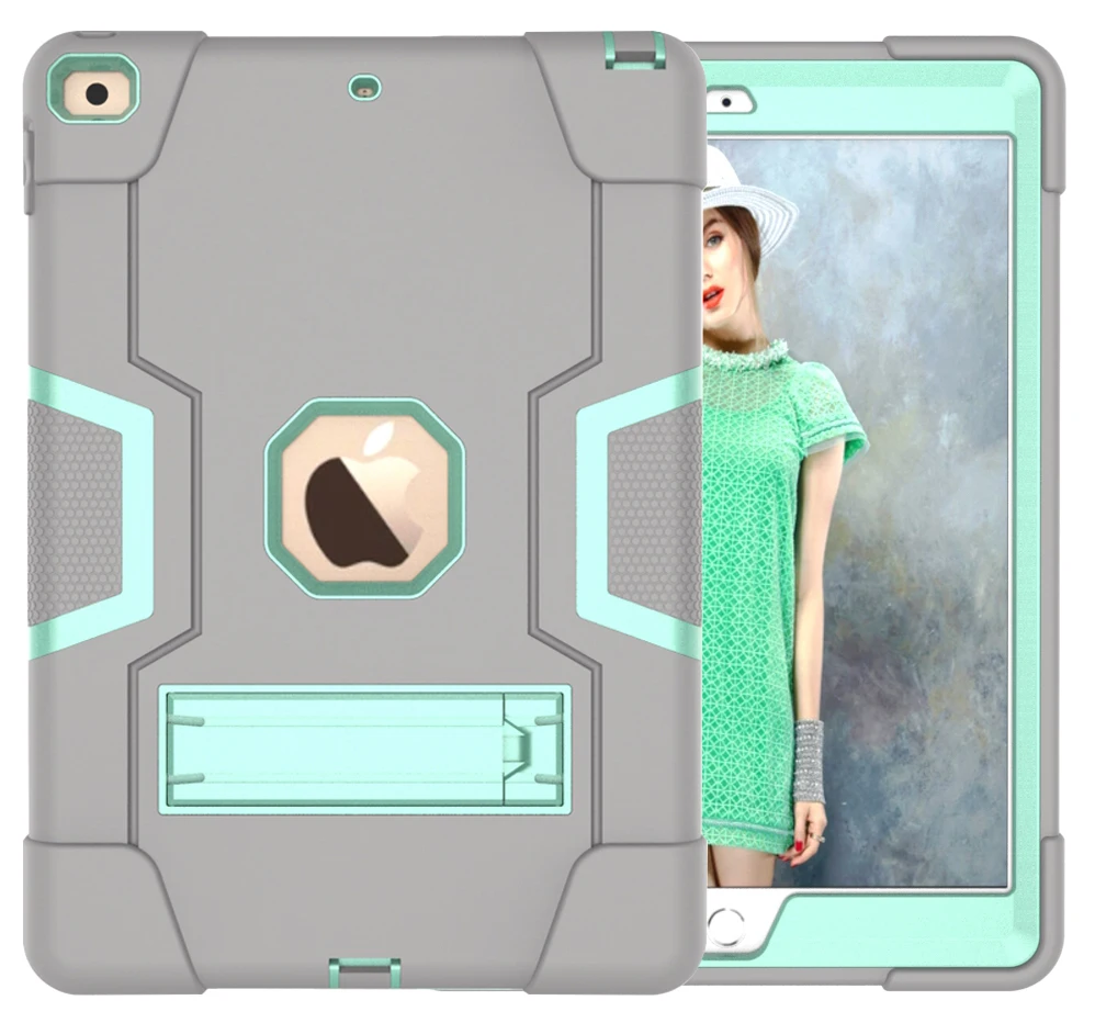 grey mint green Новинка для iPad 10,2 7th Gen чехол, прочный ударопрочный сверхмощный Гибридный трехслойный защитный чехол для детей - Цвет: grey mint green