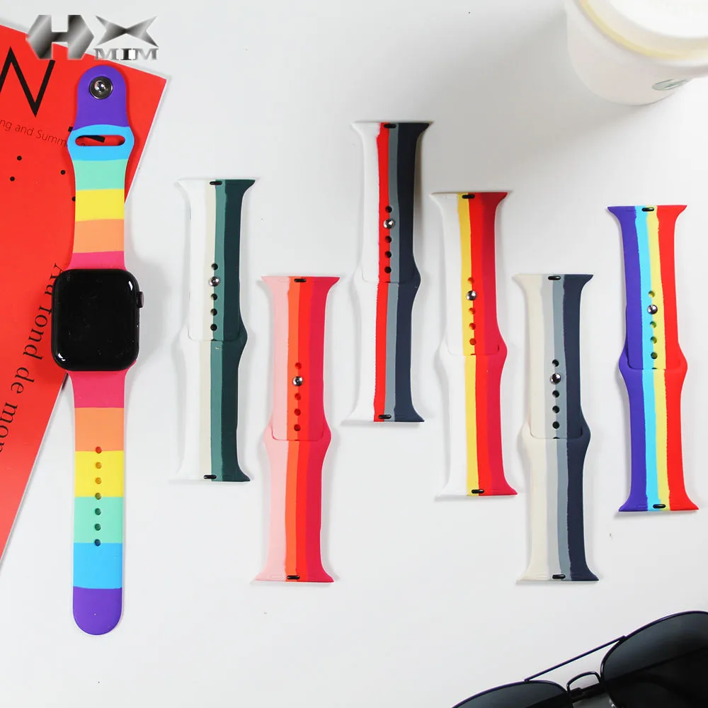 

for apple watch straps 40mm, 44mm, 38mm and 42mm, iWatch series 3, 4, 5, 6 se student sports rainbow silicone wristband