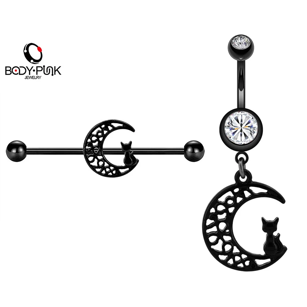 

BODY PUNK Wholesale 5PCS~100PCS Cat Moon Industrial Barbell Piercing Ear Cartilage Straight Long Bar Earring Body Jewelry Women