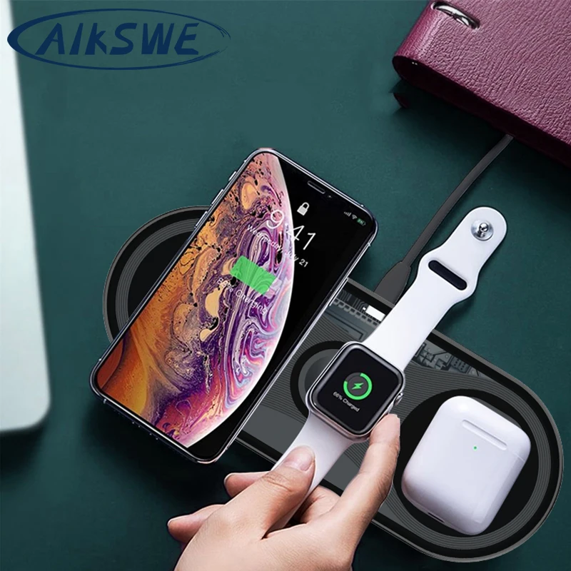 

AIKSWE 3 IN 1 Wireless Charger For iphone 11 Pro X XR XS Max For Apple Watch 4 3 AirPods 15W Fast Charger Stand For Samsung S20