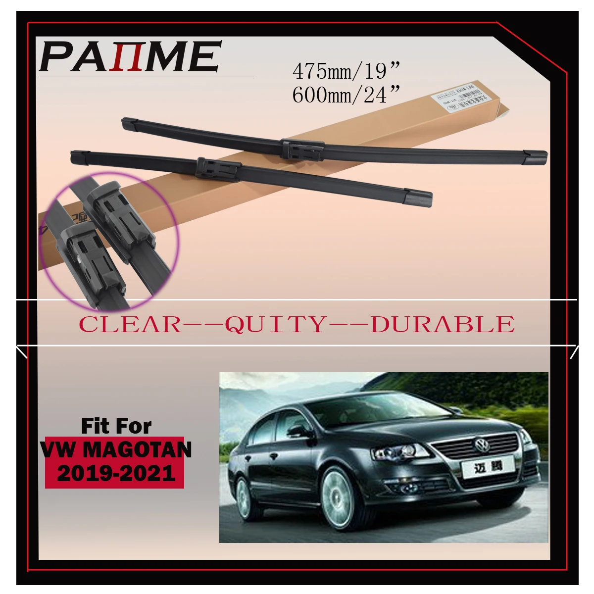 

2pcs Front window Wiper Blades For vw VOLKSWAGEN Sagitar Magotan Passat Lavida Windshield Windscreen car silicone YC102060