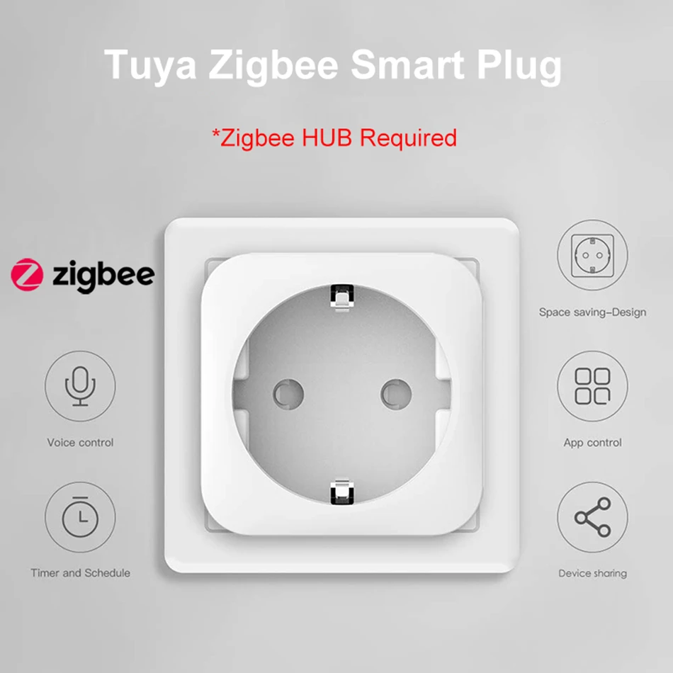 Tuya Smart Zigbee Plug 16A Европейская Сетевая розетка 3680 Вт Мощность монитор Таймер Счетчик