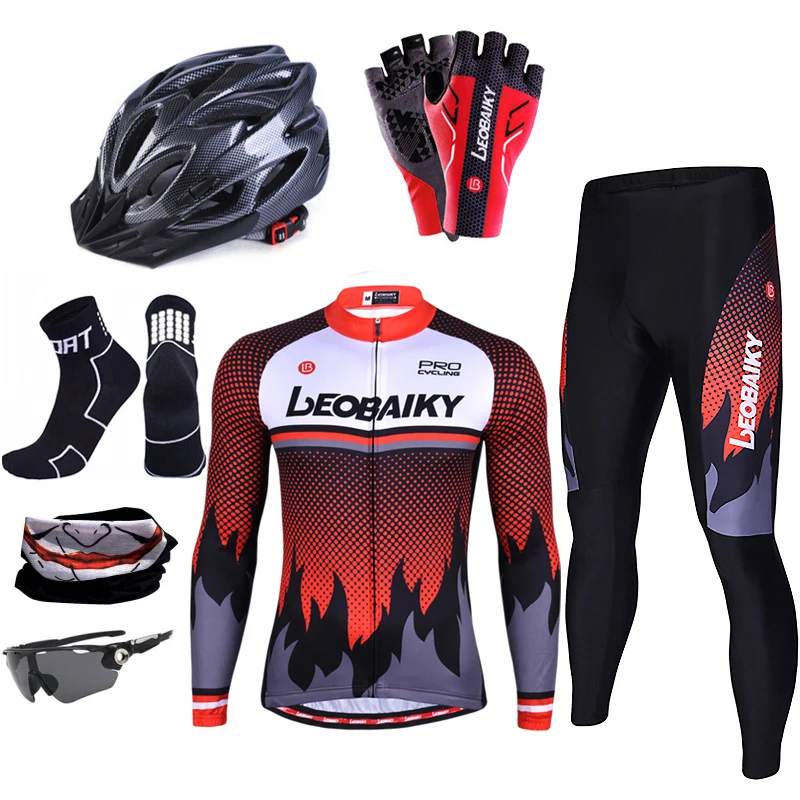 

Cycling Jersey Set Men Summer Long Sleeve Pro Team Mtb Road Racing Bike Clothing Sportswear Bicycle Helmet Gloves Socks Full Kit