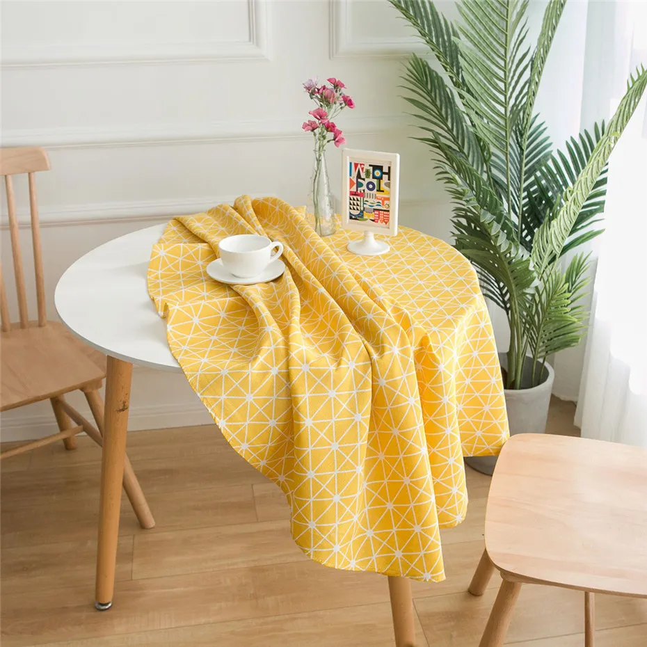Геометрический желтый шахматный узор скатерть Хлопчатобумажная Ткань Скатерть