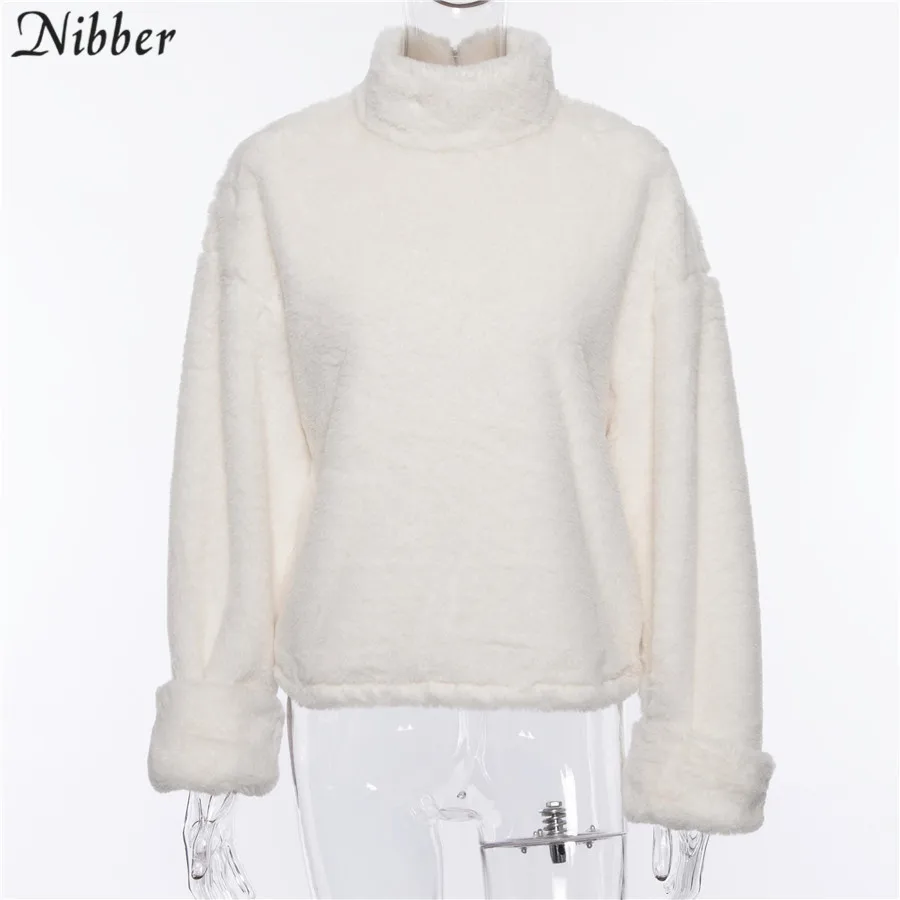 Nibber/Осенняя мода, женские топы с плюшевой подкладкой, длинная плюшевая куртка с капюшоном,, уличный Повседневный Белый пуловер для вечеринки, женский свободный Тонкий Топ