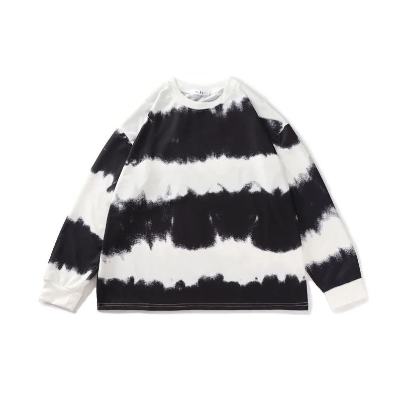 

Толстовка мужская оверсайз с круглым вырезом, шикарная Свободная майка с длинным рукавом, в Корейском стиле, в полоску, уличная одежда, весн...