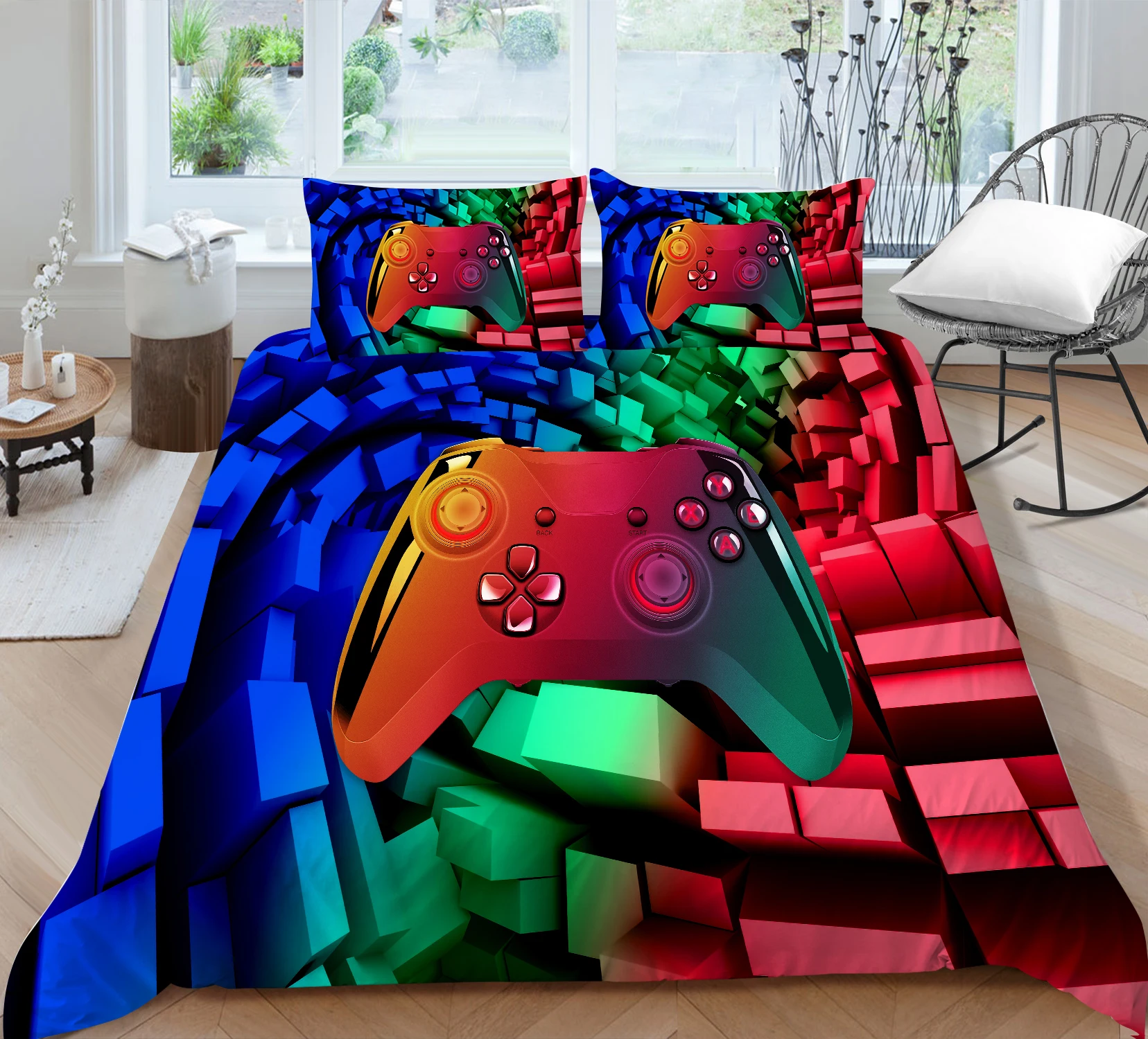 

Blue Green and Red Gamepad Printing Bedding set Duvet cover with Pillowcases Twin Full Queen King sizes 2/3pcs Drop shipping