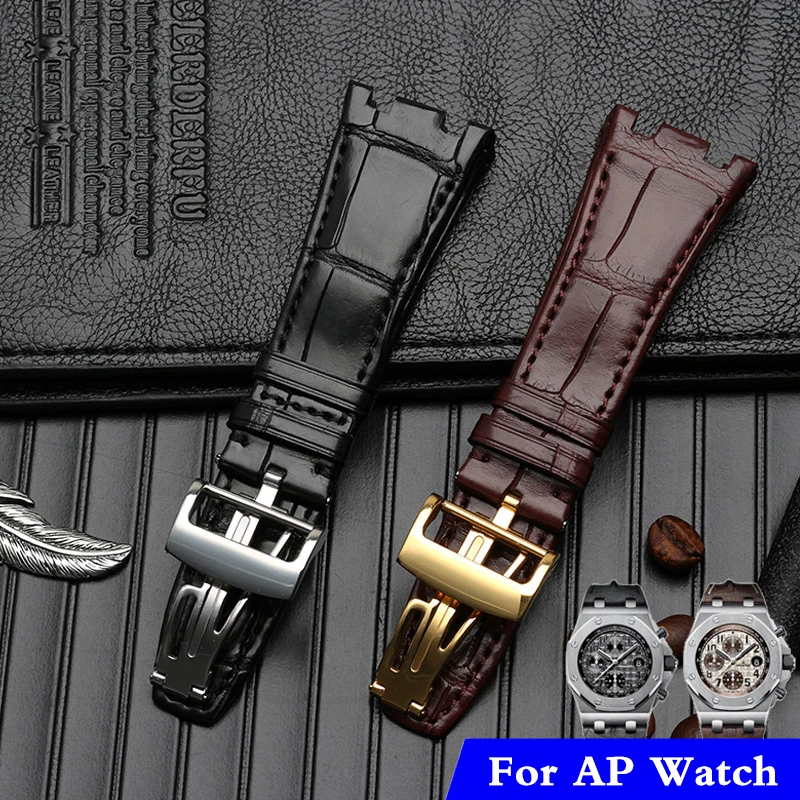 

28mm Crocodile leather watch strap For AP Watch Audemars And Piguet belt 15703 26470SO Royal Oak offshore men's sports strap