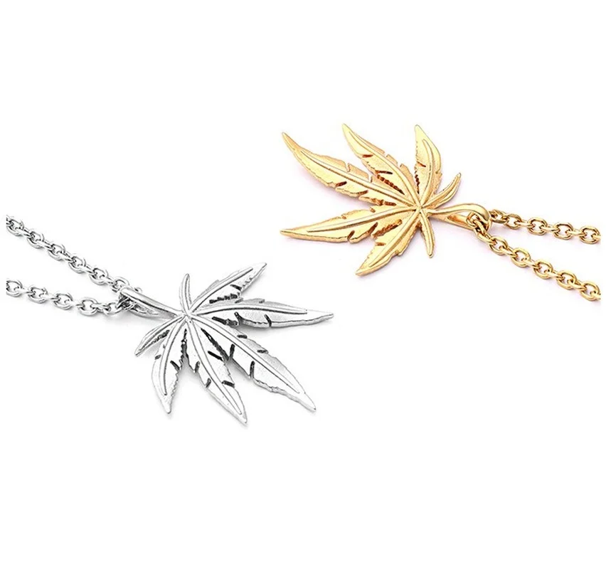 

New Fashion Trendy Maple Leaf Necklace Stainless Steel Hemp Leaf Pendant Chain Necklace for Women Men Gifts Jewelry Accessories