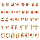 Серьги-гвоздики из стерлингового серебра 925 пробы с красной идентификацией для влюбленных пар Милые эмалированные фруктовые бабочки Любовь ювелирные изделия