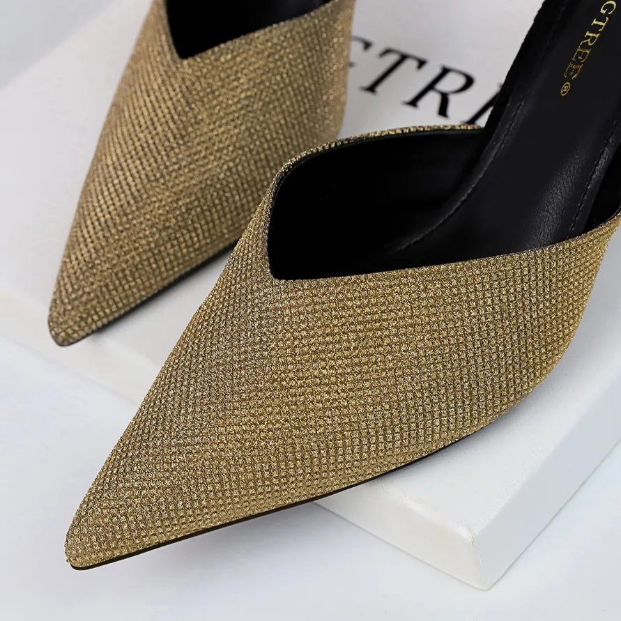 Женские туфли на низком каблуке 6 см прозрачные шлепанцы зеленого цвета с