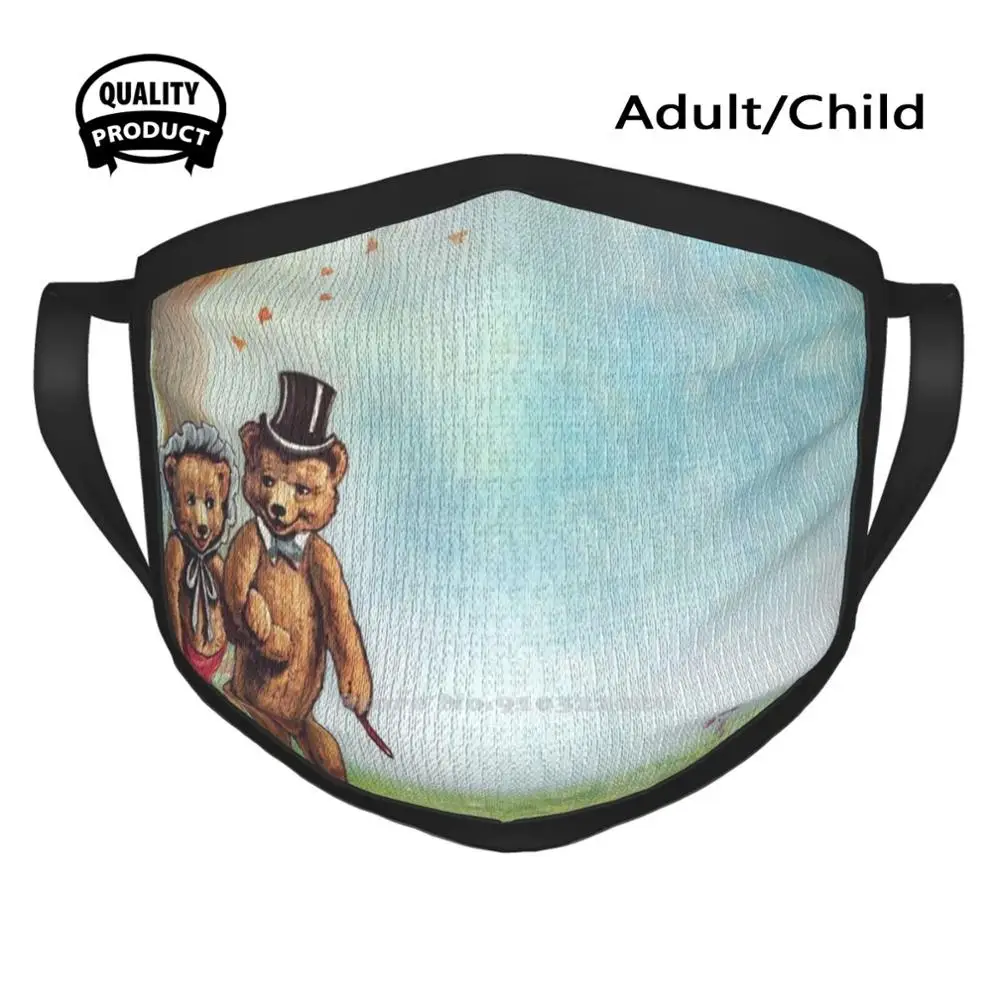 Дизайнерская черная дышащая многоразовая маска с принтом мишки тедди для рта