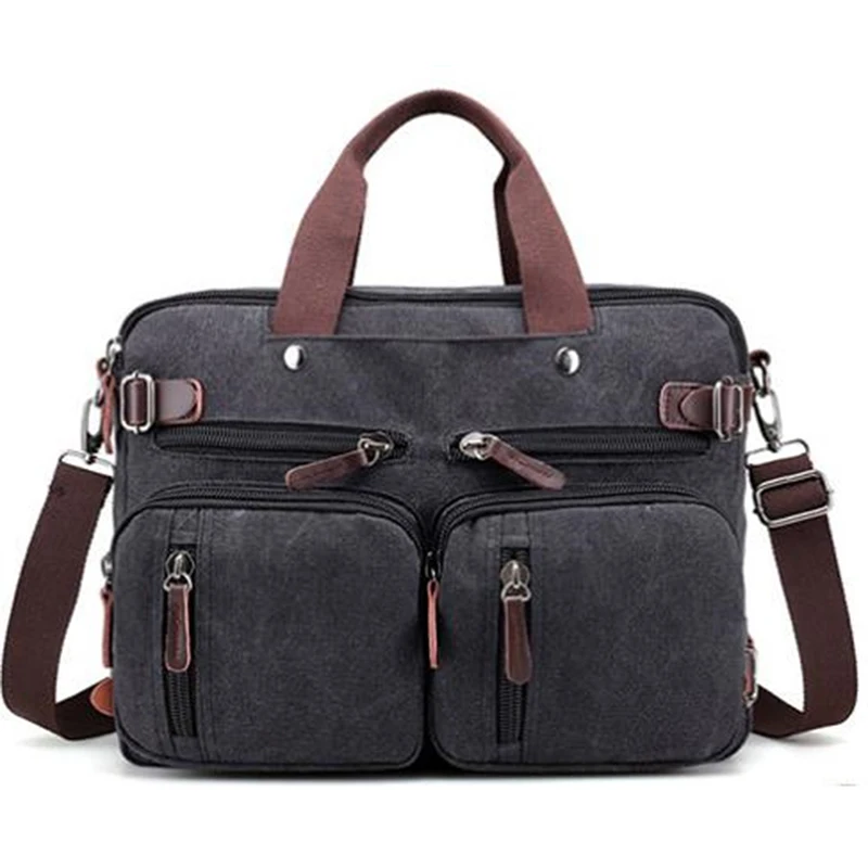 

Men Canvas Bag Leather Briefcase Travel Suitcase Messenger Shoulder Tote Back Handbag Large Casual Business Laptop Pocket