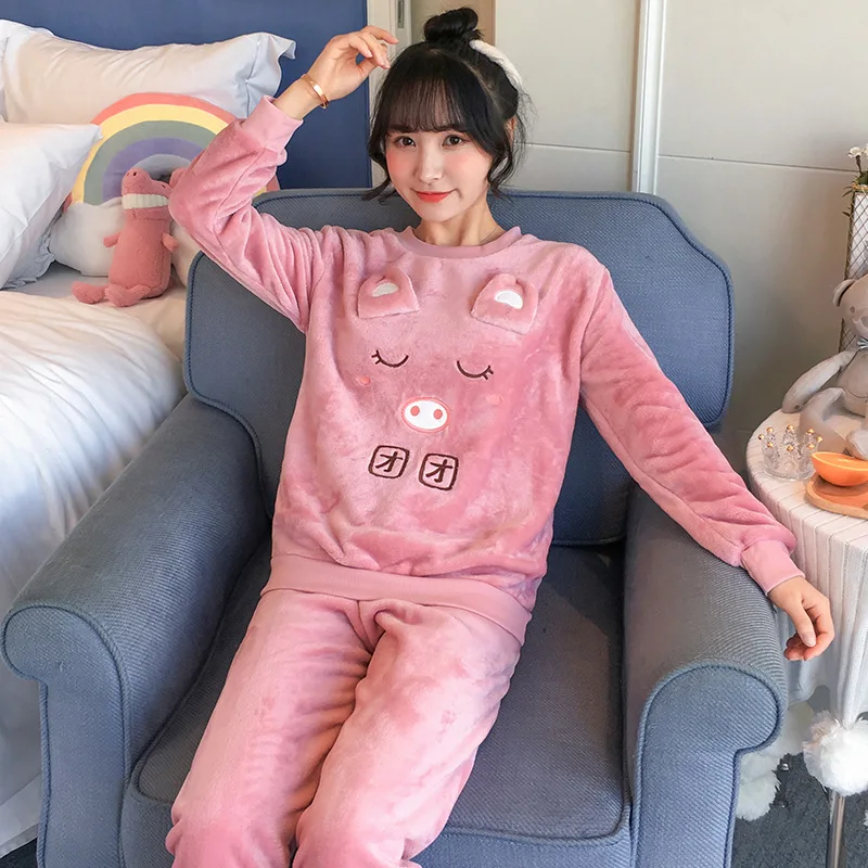 Осень-зима Для женщин фланелевые пижамные комплекты одежда для сна Nightsuits теплые