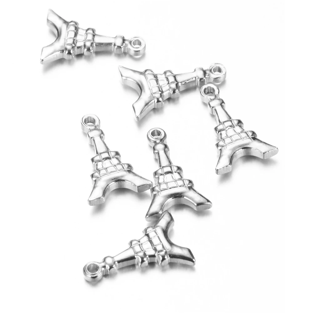 Silver Color 10 шт./партия подвески в виде башни из нержавеющей стали, золото, серебро, цвет, 3D подвеска в форме Эйфелевой башни, подвески для Diy ожерелья, браслет, ювелирные изделия - Окраска металла: Silver Color