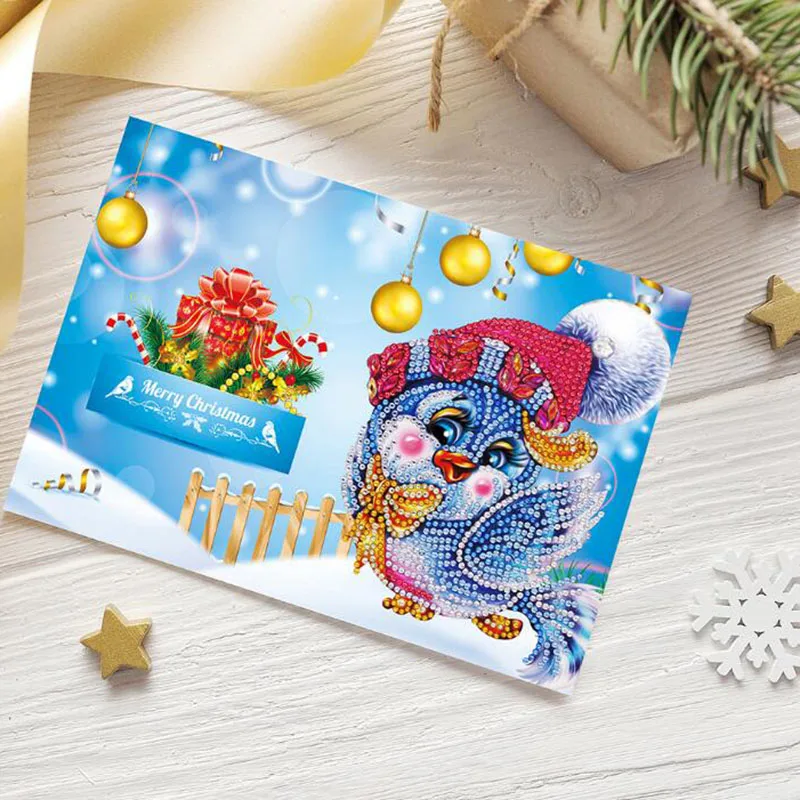 Рождественская поздравительная открытка подарок 5D Diy животные круглая каменная