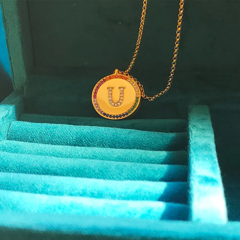 

Fashion Jewelry Necklace Rainbow Letter Crystal Necklace Women Gold Color Bohemio Girls Pendant Zk30