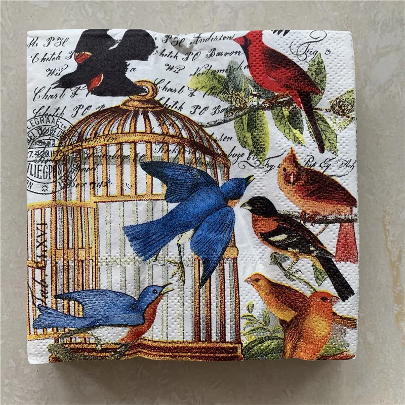 25 см Рождество винтажная салфетка бумага элегантная ткань цветок клетка птица