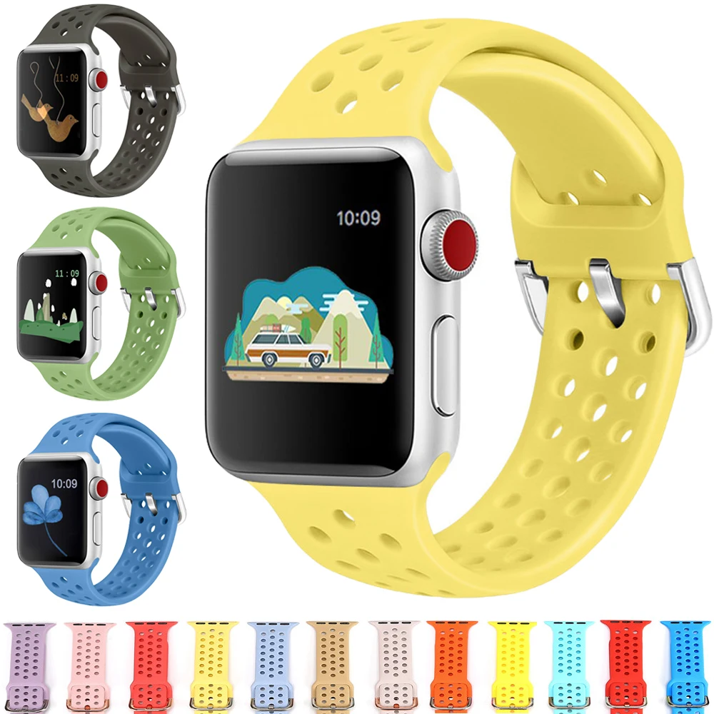 Мягкий силиконовый спортивный дышащий ремешок для Apple Watch 4 5 44 мм 40 совместимые