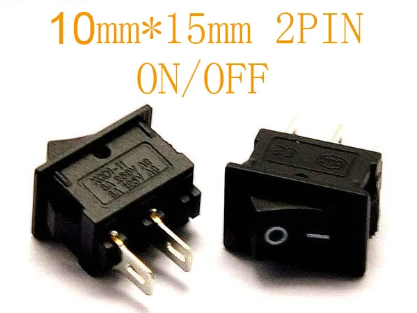 

5pcs 10*15 Mini Boat Switch Black AC 3A 250V 2 Pin ON/OFF I/O SPST Snap Small Rocker Switch