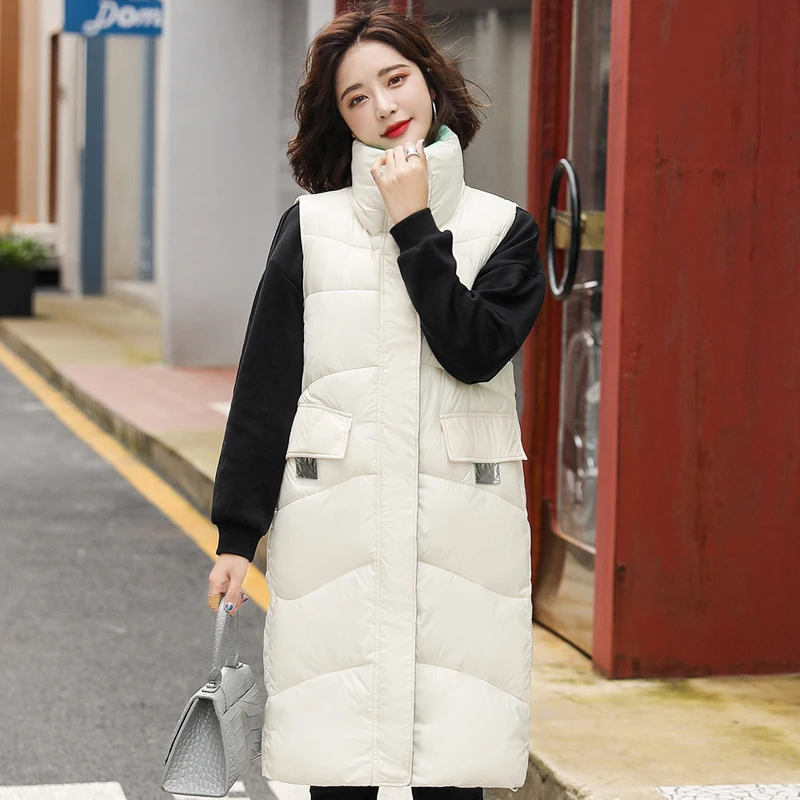 

2021 New Autumn Winter Vest Women Fashion Stand-up Collar Down Cotton Vest Woman Waistcoat Embroidery Women's Sleeveless Jacket