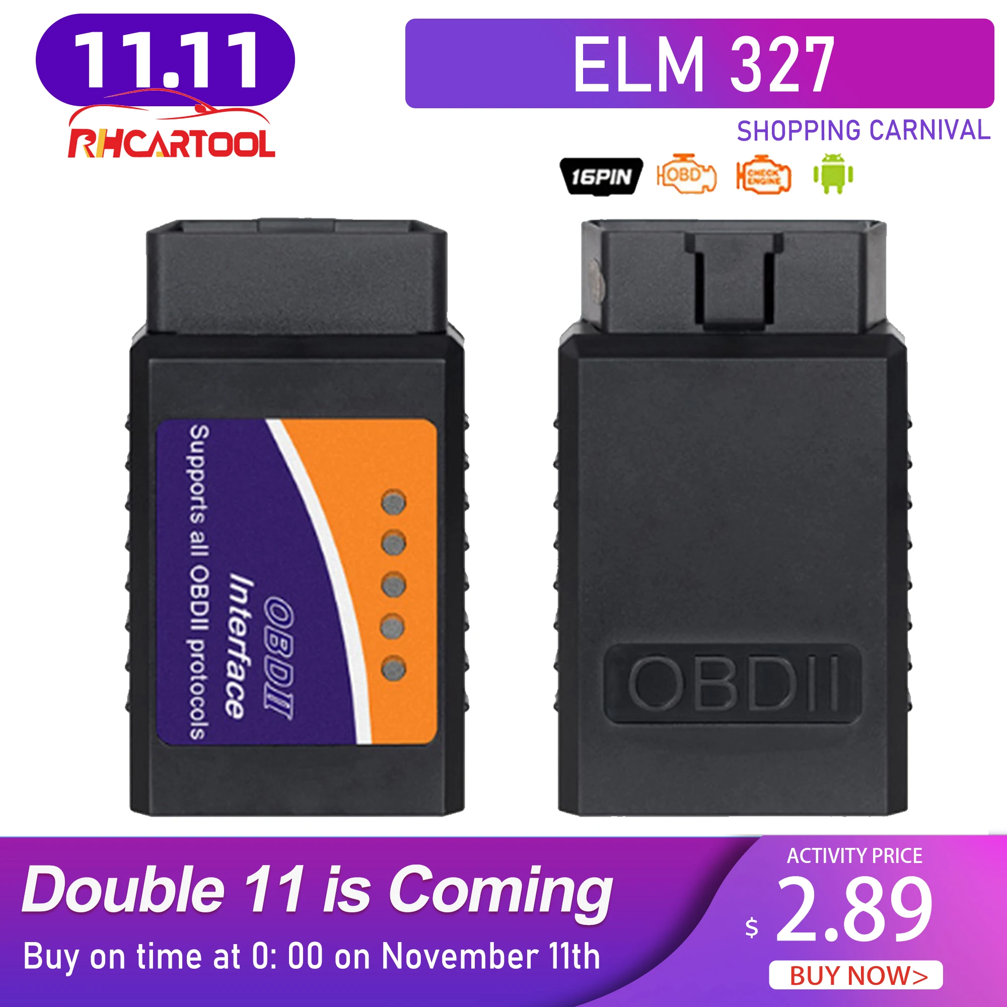 

OBD2 Code reader ELM327 Hardware V1.5 v2.1 Interface ELM 327 OBD2 OBD 2 Auto Diagnostic-tool Work On Android/PC Torque