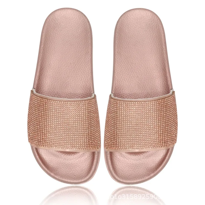 

Mazefeng Hot Summer Women Slippers Rhinestone Bling Slides Flat Soft Home Flip Flops Female Sparkling Crystal Shoe Beach Sandals