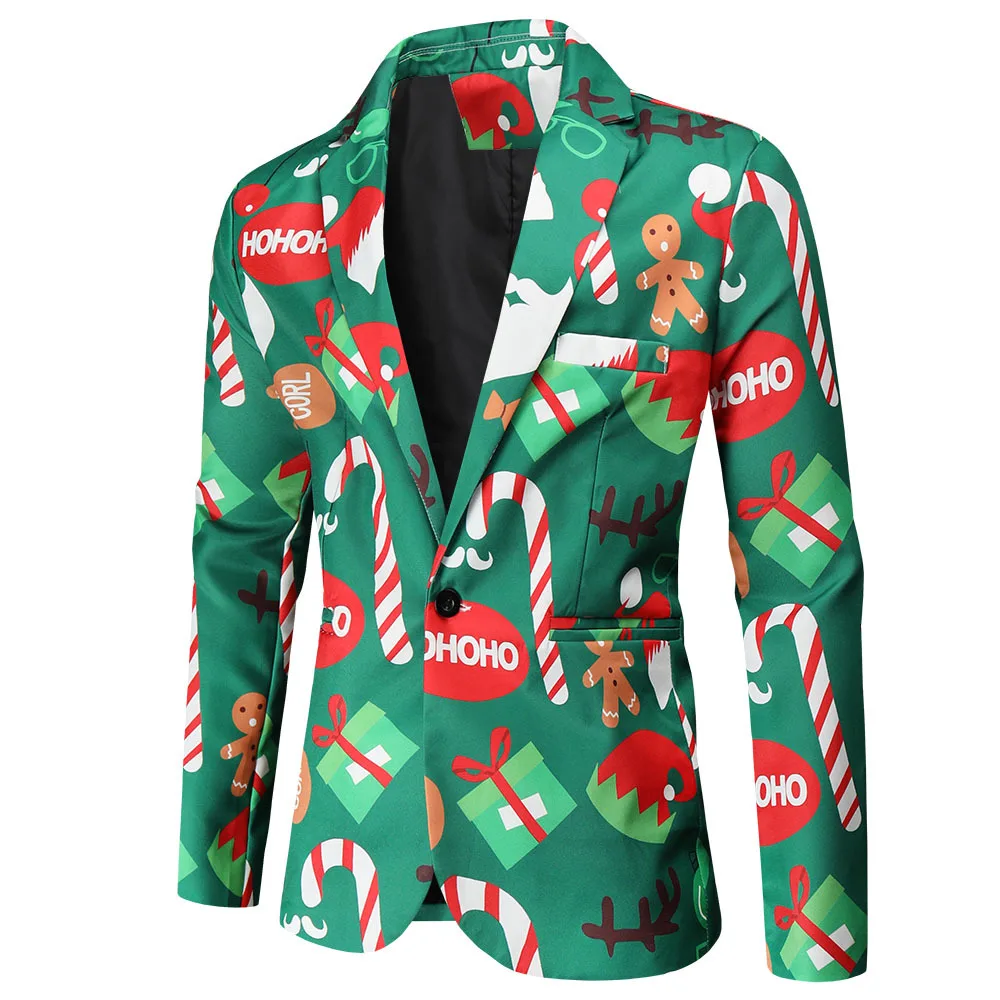 

Мужской роскошный Рождественский костюм на пуговицах с цветочным принтом, повседневный мужской блейзер, пиджак, куртка, 4XL