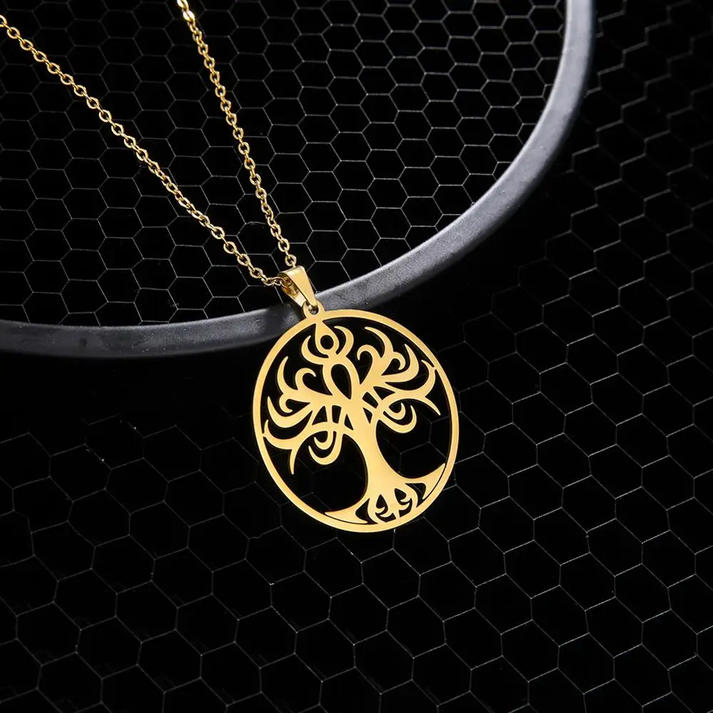 Женское ожерелье с подвеской LIKGREAT Tree of Life круглая цепочка из нержавеющей стали