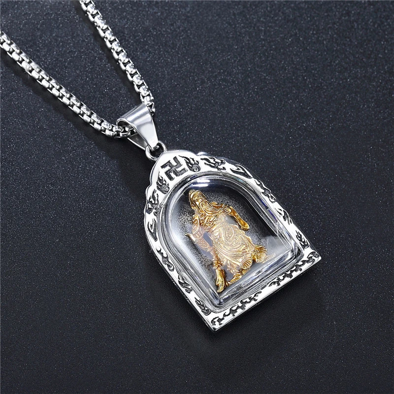 

Fashion Gold Color Stainless Steel Chain Necklaces For Women Trendy God of War Guan Yu Pendant Religion Jewelry Goth Accessories