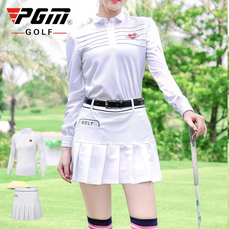 

Pgm Women Golf Clubs Ball Clothing Set High Elastic Sport Suit Long-Sleeved Shirts Short Pleated Skirt Golf Wear D0495
