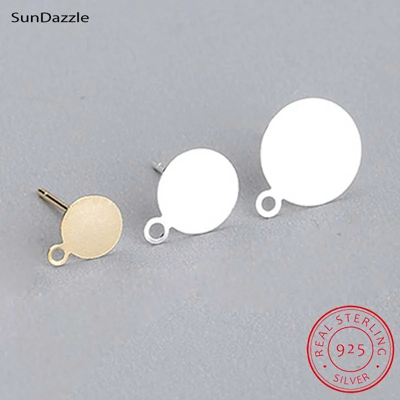 

8pcs Real Pure Solid 925 Sterling Silver Earring Studs Needle Post Flat Round Pad Pins With Rings Settings DIY Jewelry Making