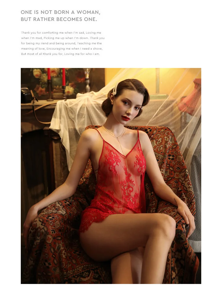 Сексуальная одежда для сна женская летняя тонкая кружевная перспектива Глубокий V искушение открытая Ночная рубашка на бретелях ночные рубашки с открытой спиной для женщин