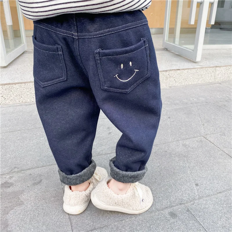 

DFXD Children Denim Pencil Pants Winter Plus Velvet Warm Jeans Pants Elastic Waist Soft Boys Jeans Casual Trousers For 1-7Yrs