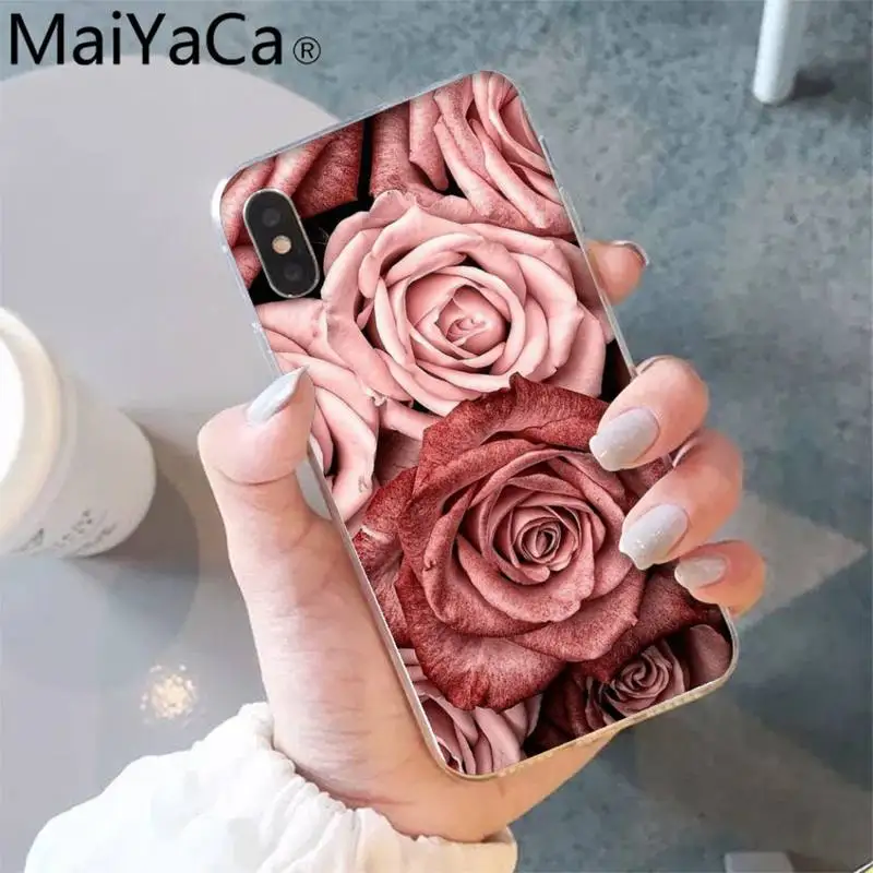 

MaiYaCa pink rose flower Black TPU Soft Phone Case for iPhone 12 8 7 6 6S Plus X XS MAX 5 5S SE XR 12 11 pro promax