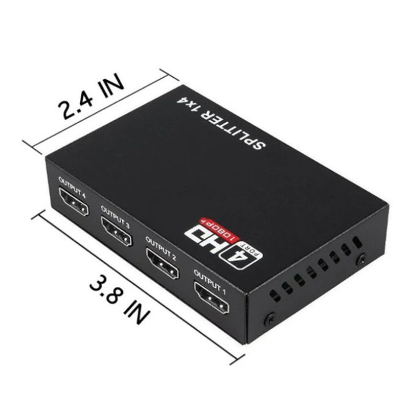 

1 x 4 HDMI-compatible Splitter Converter 1 In 4 Out HD 1.4 Splitter Amplifier HDCP 1080P Dual Display for HDTV DVD PS3 Xbox