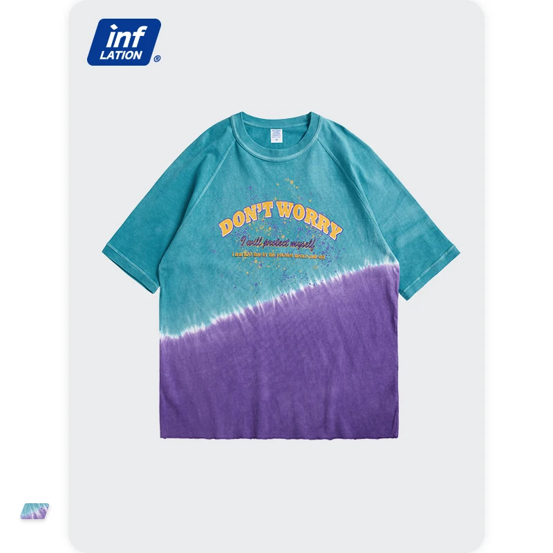 INFLATION 2021 Модная хлопковая Мужская футболка с галстуком окрашенная короткими
