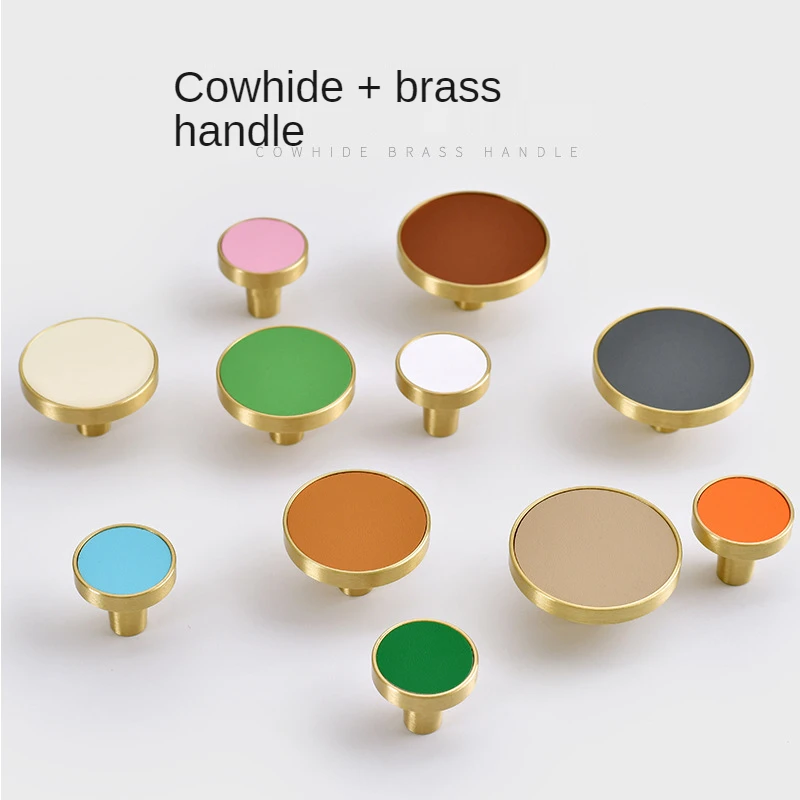 Круглая ручка из чистой меди для детской комнаты комод шкаф дверная кожаная в