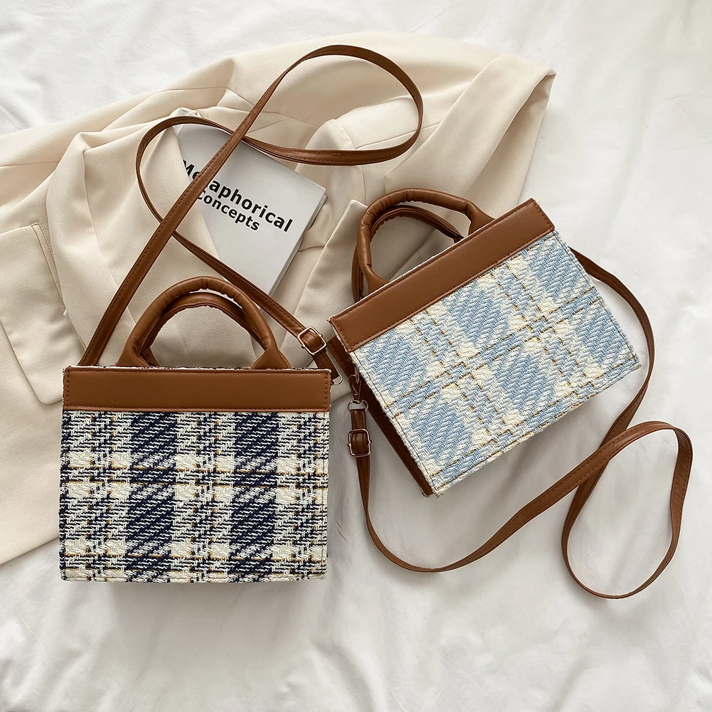 

Модная женская клетчатая сумка-мессенджер через плечо с картиной маслом, повседневная женская жаккардовый холщовый лоскутный кошелек