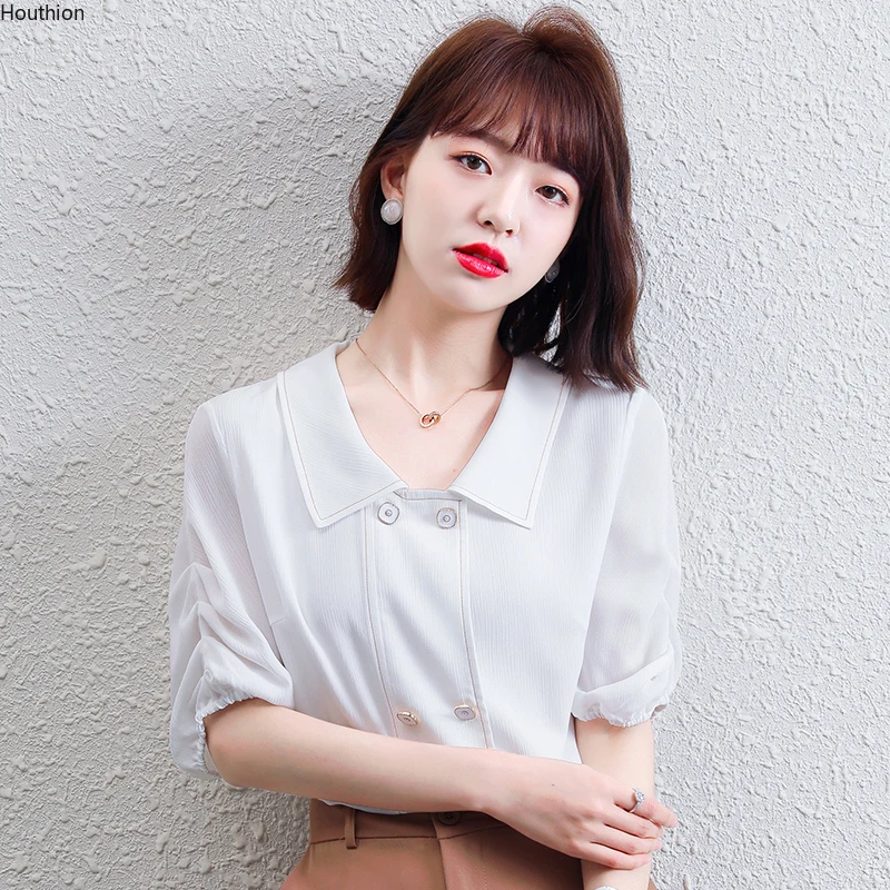 

Блузка женская шифоновая на пуговицах, с коротким рукавом