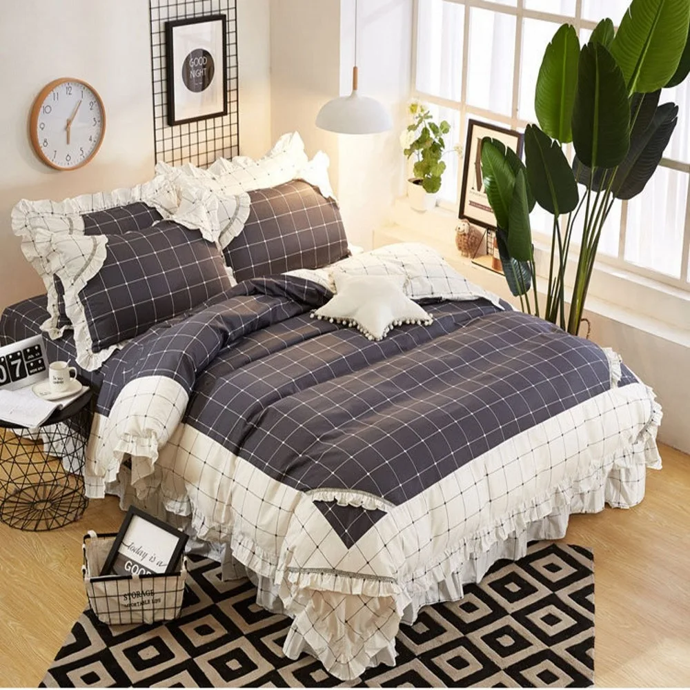 

Summer bed four-piece cotton cotton small fresh net red section girl heart princess lotus leaf bed quilt cover