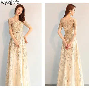 Длинные Платья для подружек невесты, с золотыми блестками, с круглым вырезом, для выпускного, свадебвечерние ринки, HJZY-110, платье на выпускной, на заказ, оптовая продажа