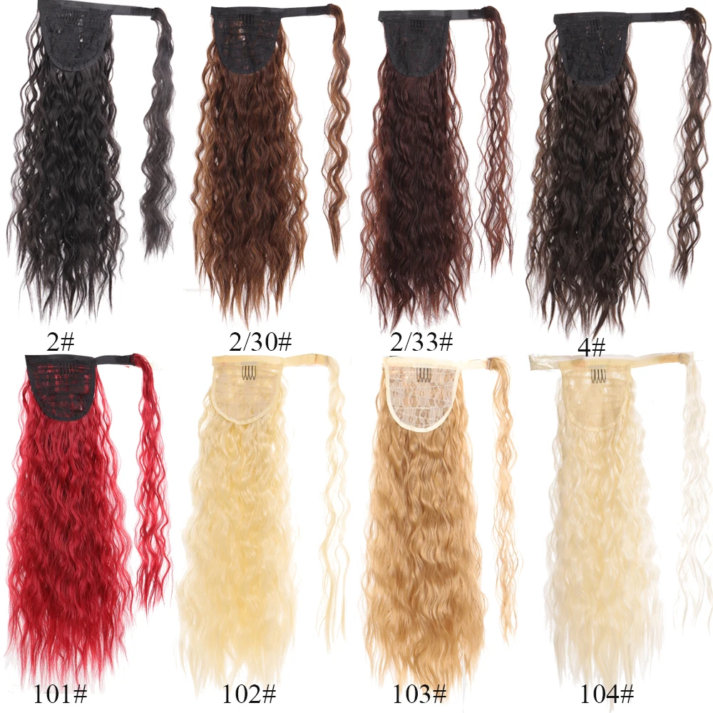 

WEILAI extensions Synthetic Wrap on Clip ponytails Corn Wavy Pony Tail hairpiece Ombre Brown red false Hair Long Ponytail wig