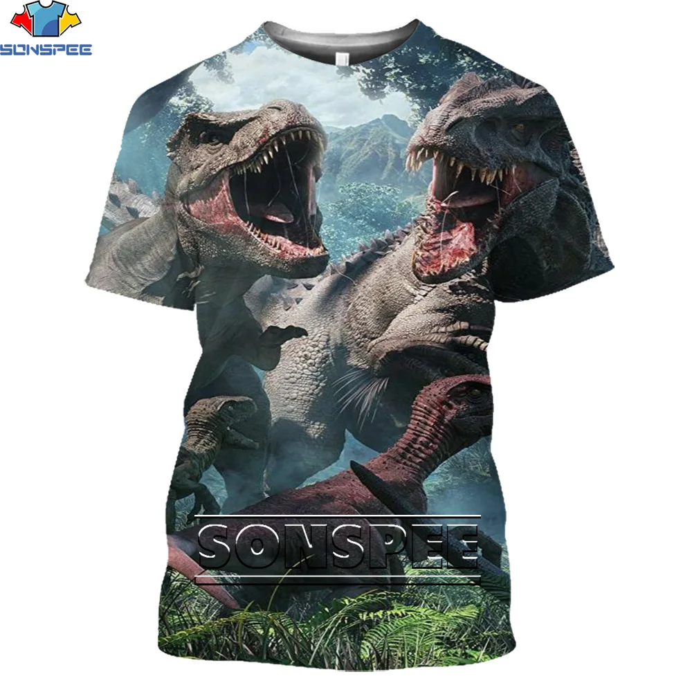 

SONSPEE Dinosaur World Cool 3D Printing Street Casual T-shirt Summer Loose Hip Hop Men's and Women's Tops