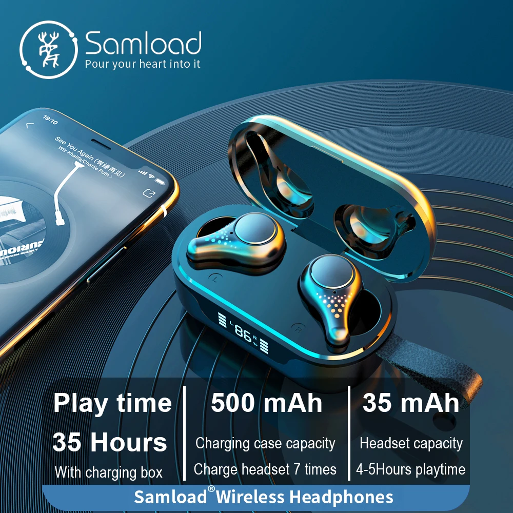 Беспроводные наушники Samload Touch с глубокими басами IPX7 водонепроницаемые