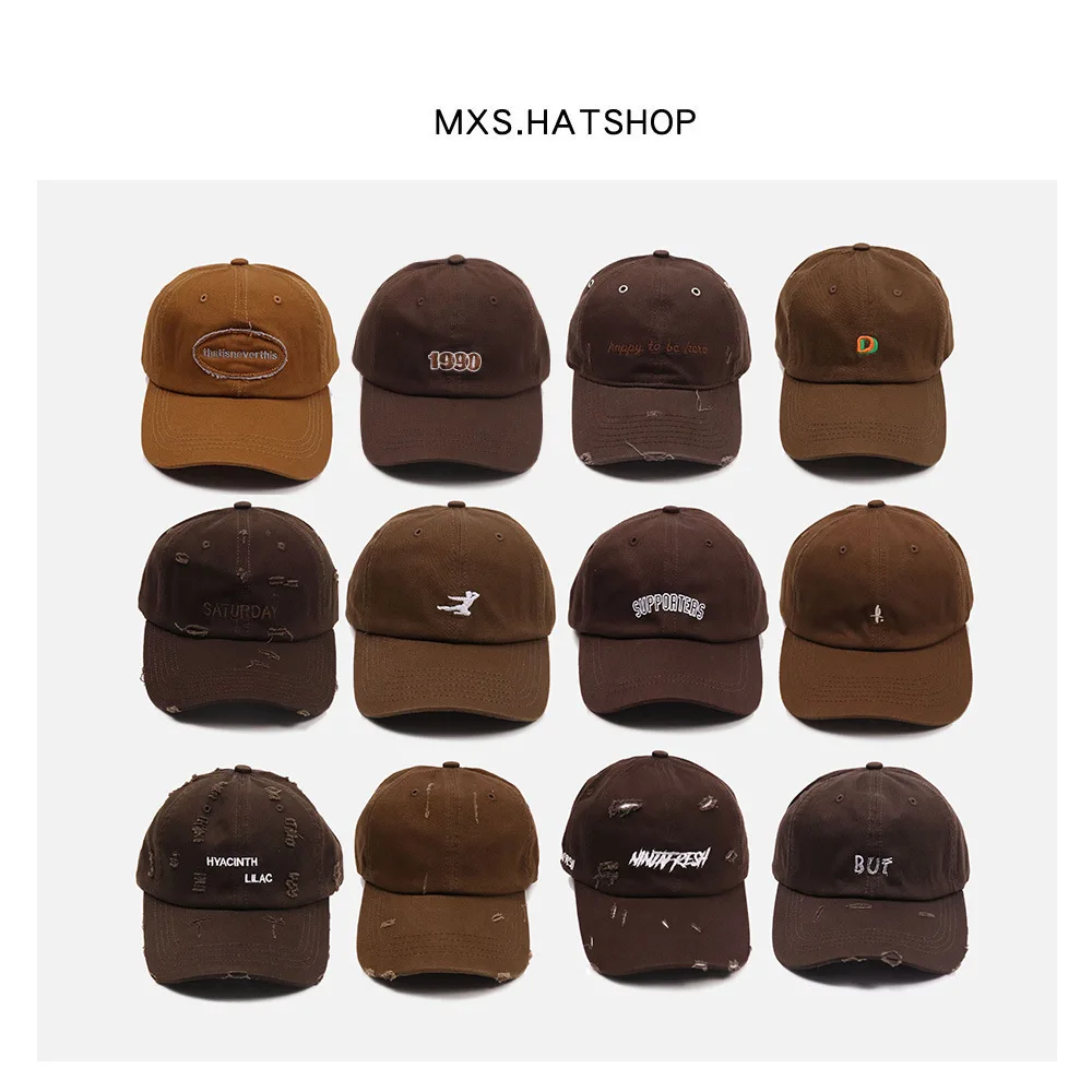 

Retro Brown Baseball Cap Velcro Adjustable Unisex Summer Daddy Hat Shade Hip Hop Men's And Women's Hat Peaked Cap Peaked Hat
