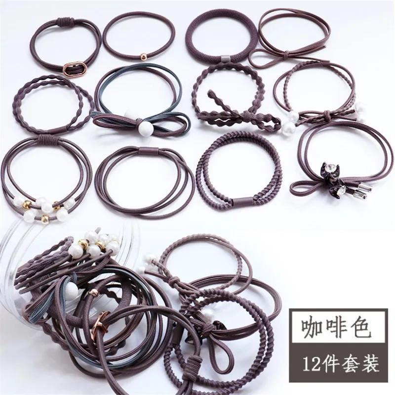 Brown 1 коробка для женщин, девушек, детей, головные уборы из хлопка, эластичная лента для волос, красочные Полиэстеровые регулируемые эластичные резинки для волос - Цвет: Brown