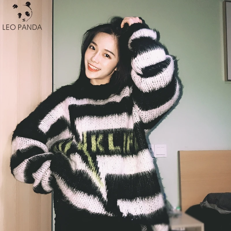 Свободный осенне-зимний полосатый свитер Женский пуловер размера плюс женские